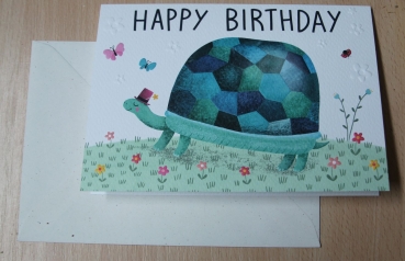 Preview: Kunstdruck Grußkarte Happy Birthday Schildkröte