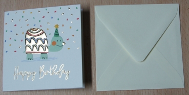 Preview: Turnowsky-Kunstdruck Mini Grußkarte Happy Birthday Schildkröte