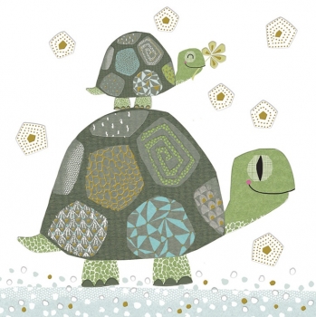Turnowsky-Kunstdruck Mini Grußkarte Mama und Baby Schildkröte