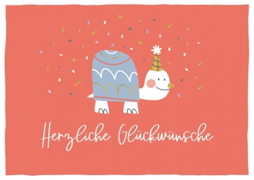 Turnowsky-Kunstdruck Grußkarte Herzliche Glückwünsche mit Schildkröte