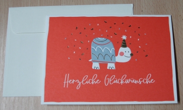 Preview: Turnowsky-Kunstdruck Grußkarte Herzliche Glückwünsche mit Schildkröte