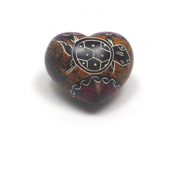 KENIA - Speckstein in Herzform, bemalt mit Schildkröten Motiv