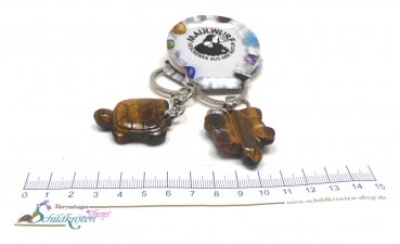 Preview: Schlüsselanhänger Halbedelstein Schildkröte  aus Tigerauge ca. 4 x 3 cm