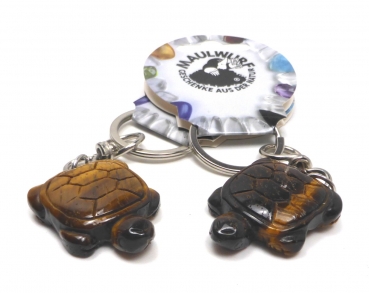 Preview: Schlüsselanhänger Halbedelstein Schildkröte  aus Tigerauge ca. 4 x 3 cm