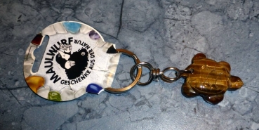 Preview: Schlüsselanhänger Halbedelstein Schildkröte  aus Tigerauge ca. 4 x 3 cm