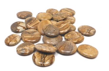 Scheibenstein Landschaftsjaspis ca. 3-5 x 5 cm groß (hellbraun-gesprenkelt)