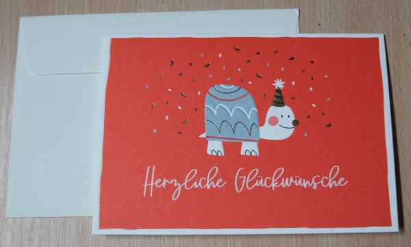 Turnowsky-Kunstdruck Grußkarte Herzliche Glückwünsche mit Schildkröte