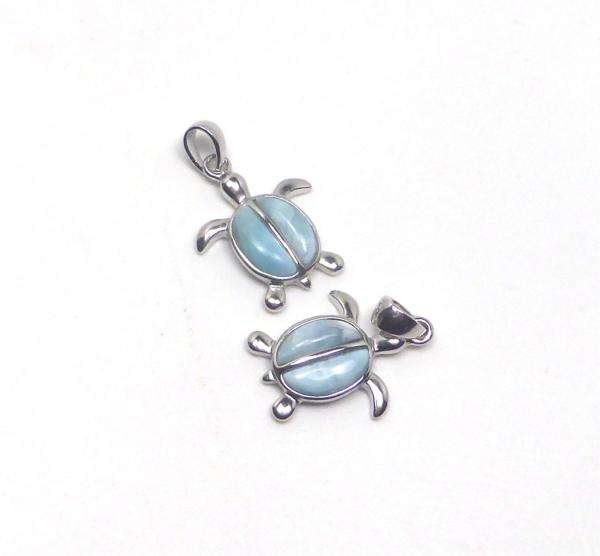 "Lari" Schildkröten Anhänger aus Larimar und  925 Silber,  25x18,5mm