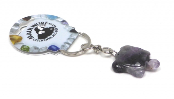 Schlüsselanhänger Halbedelstein Schildkröte aus Amethyst ca. 4 x 3 cm