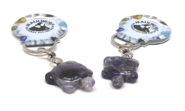 Schlüsselanhänger Halbedelstein Schildkröte aus Amethyst ca. 4 x 3 cm