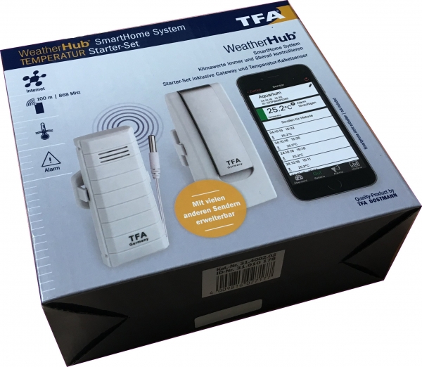 Gateway-Einheit + Temperatursender mit wasserfestem Kabelfühler (TFA-WeatherHub)