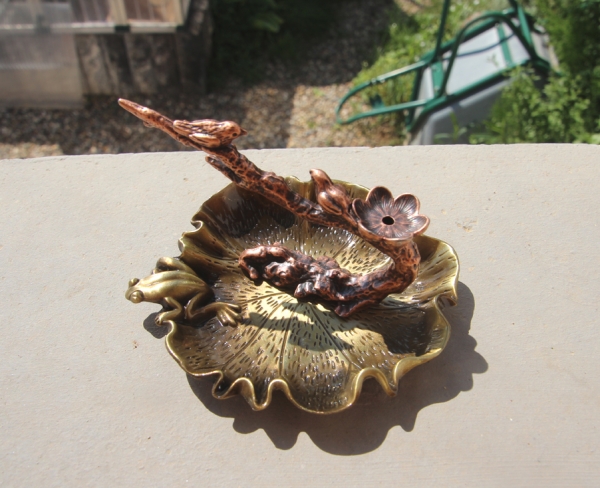 Räucherstäbchenhalter, Rückfluss, Metall, japanischer Teichfrosch, Bronze