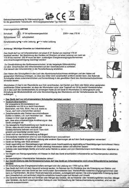 Schutzkorb für Infrarotlampen (mit Sparschalter) bis 175 Watt