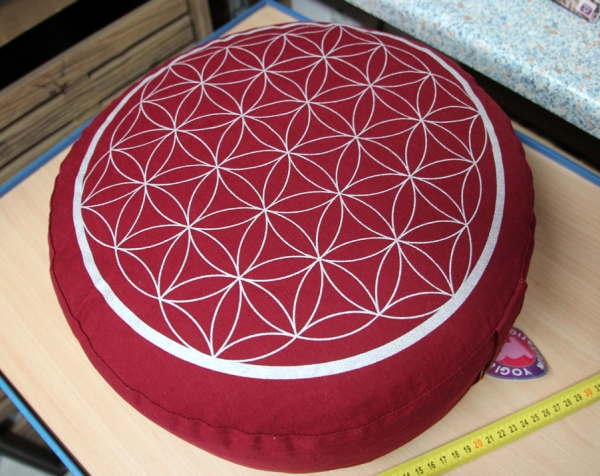 Meditationskissen Blume des Lebens Farbe rot/silber